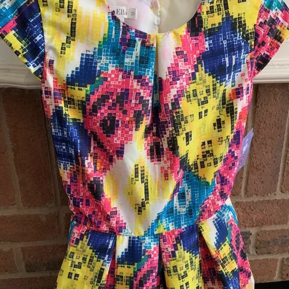 Joe Ella Geometric Yellow Pink Blue Dress 12 - Picture 3 of 6